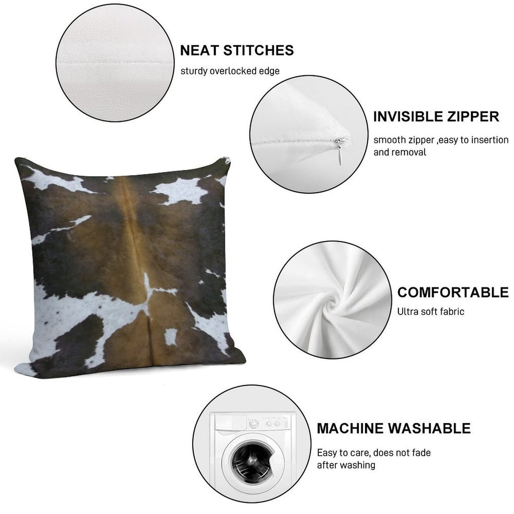 Brown Cowhide Soft Short Plush Fabric Throw Pillow