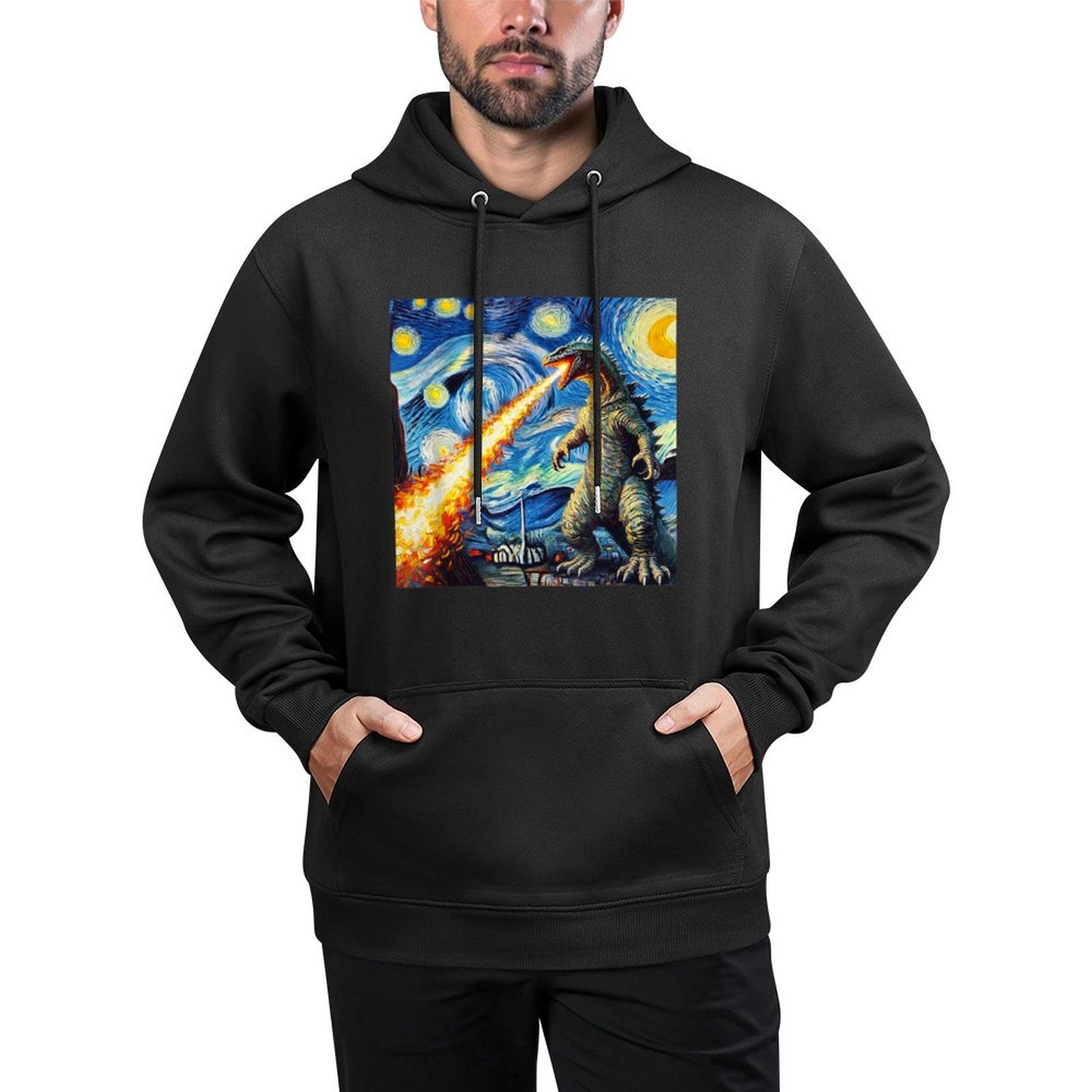 Japanese Monster Kaiju Van Gogh Starry Night Cotton-Polyester Blend Hoodie