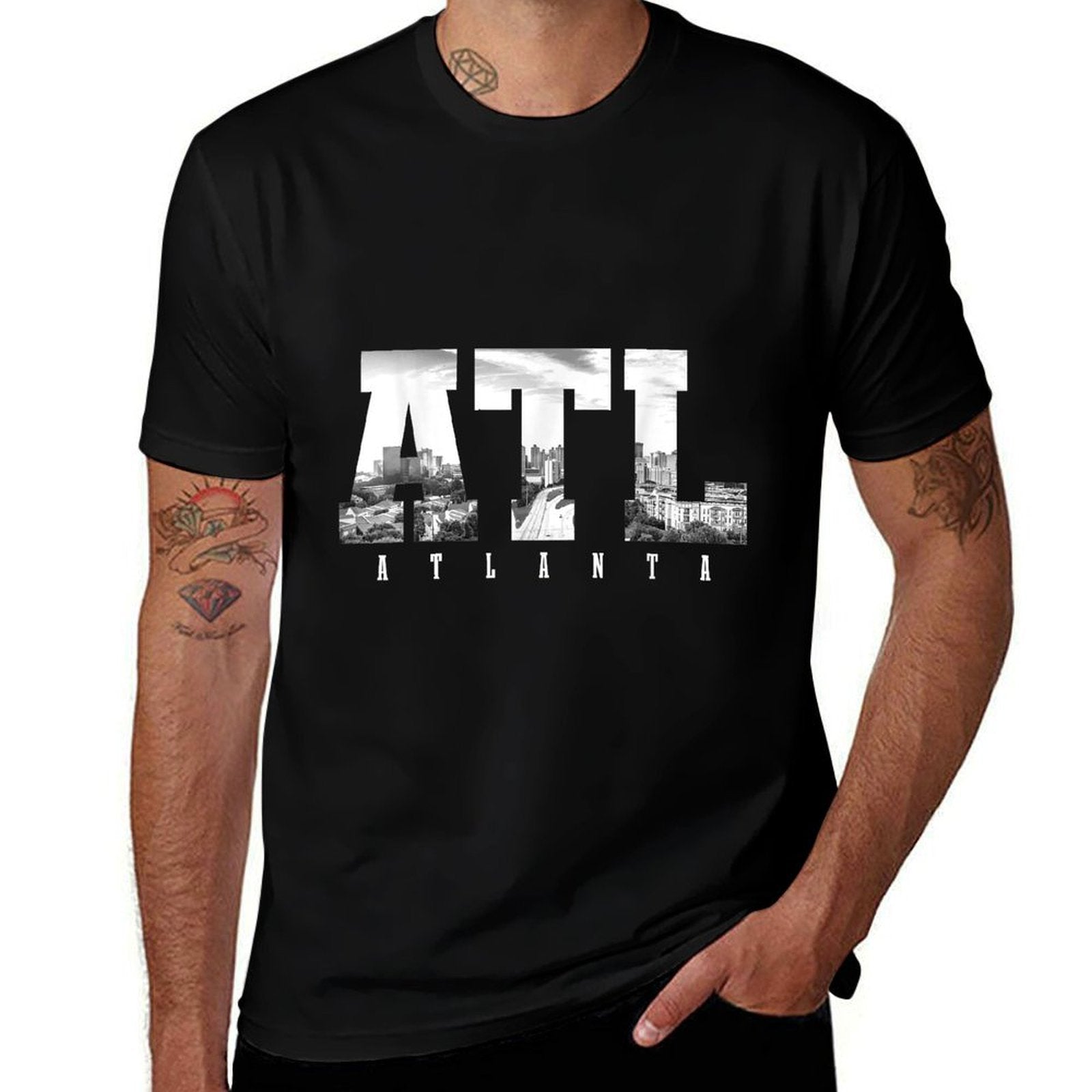 ATL Atlanta Skyline Pride Black  White Vintage Georgia  High-quality Stitching T-Shirt