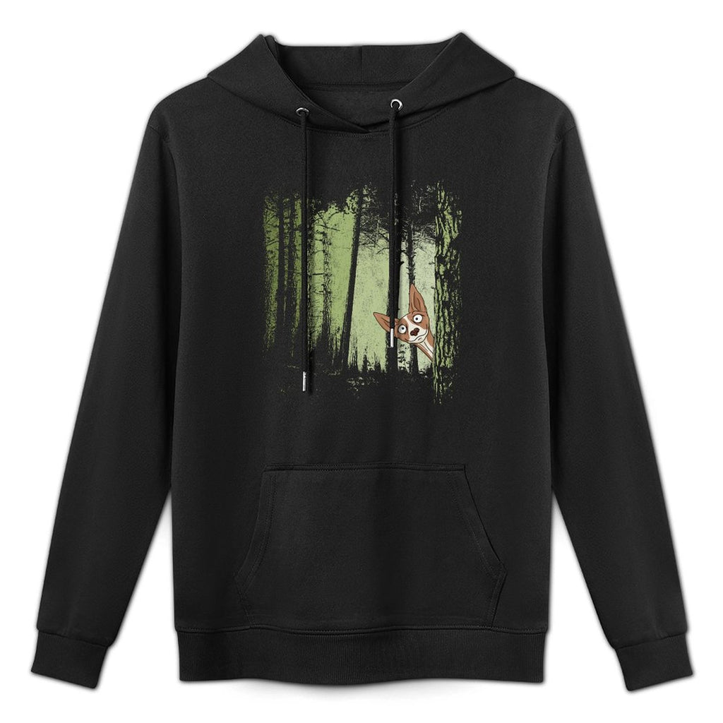 Stubborn Cheeky Podenco Hunting Dog In Twilight Forest Moisture-Wicking Hoodie