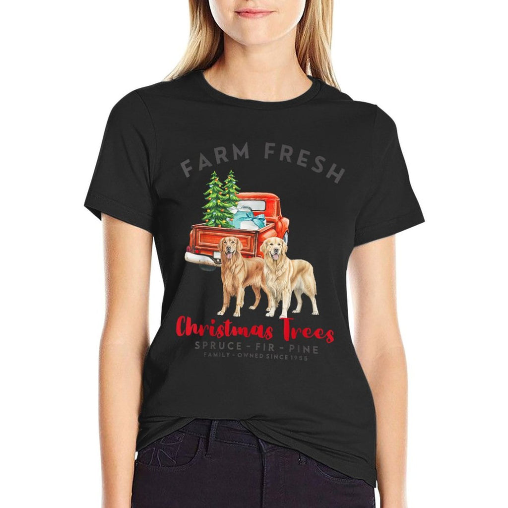 Golden Retriever Christmas Farm Fresh Christmas Trees  Quick-drying T-Shirt