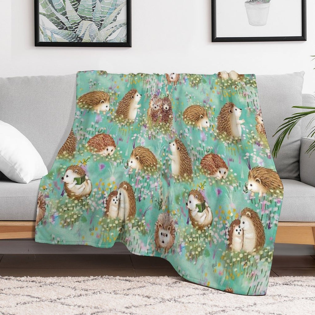 Hedgehog Spring Floral Velvety-soft Throw Blanket