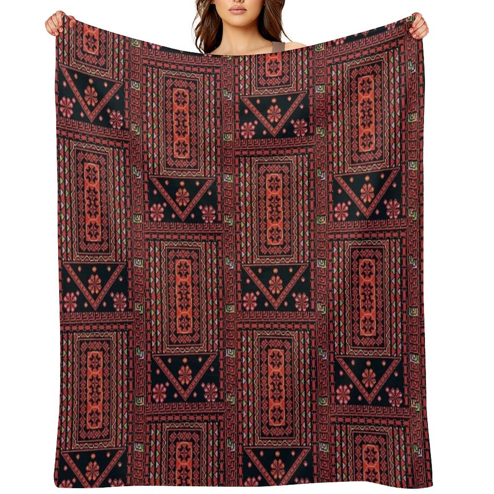 Three Flowers Palestinian Embroidery Multi-functional Throw Blanket
