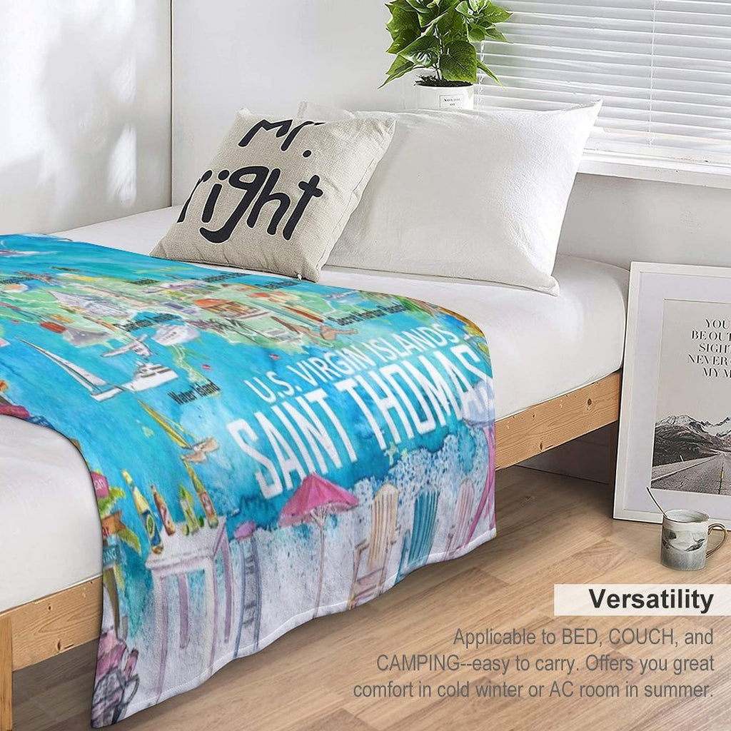 Saint Thomas USVI Illustrated Travel Map with Roads And Tourist Highlights Compact Throw Blanket