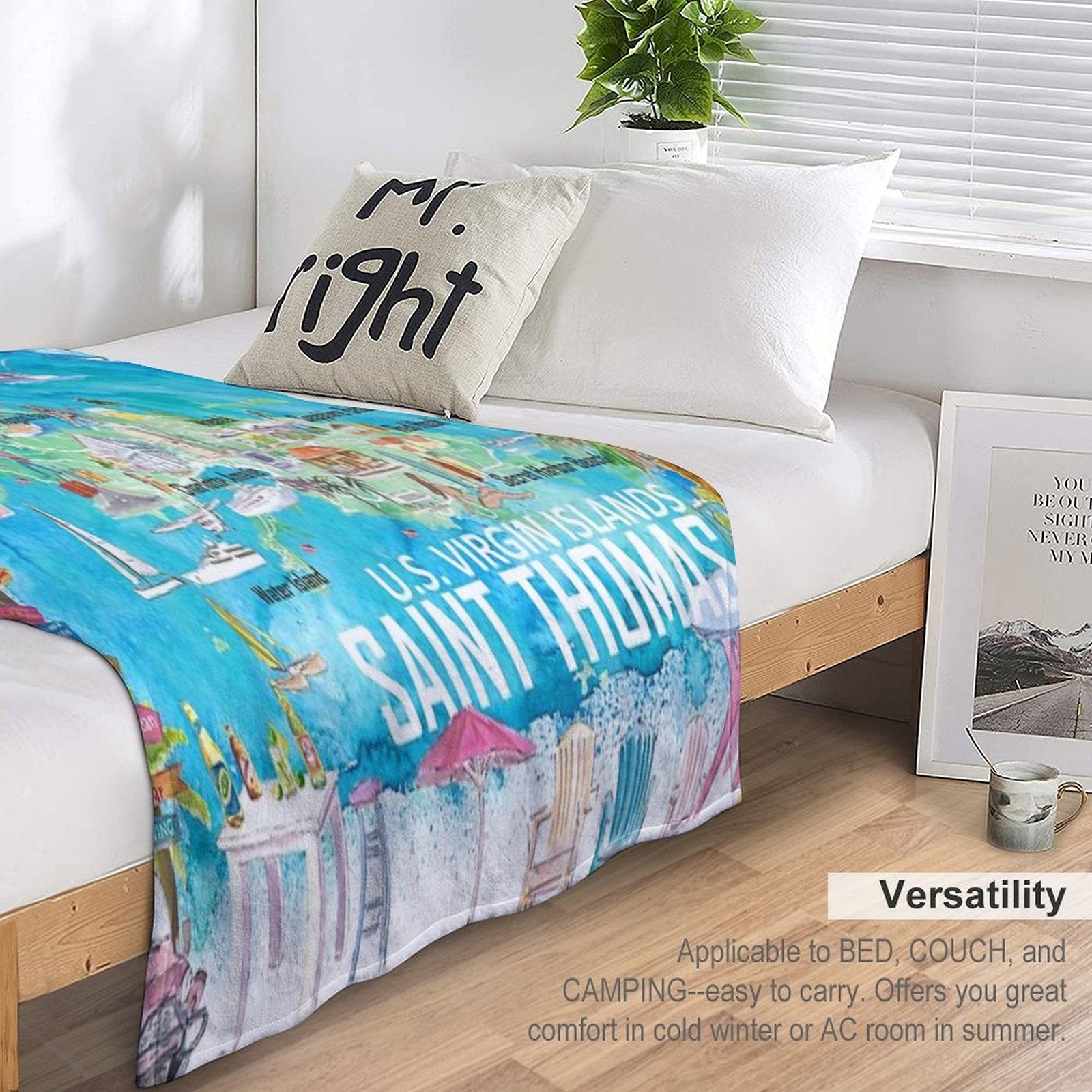 Saint Thomas USVI Illustrated Travel Map with Roads And Tourist Highlights Compact Throw Blanket