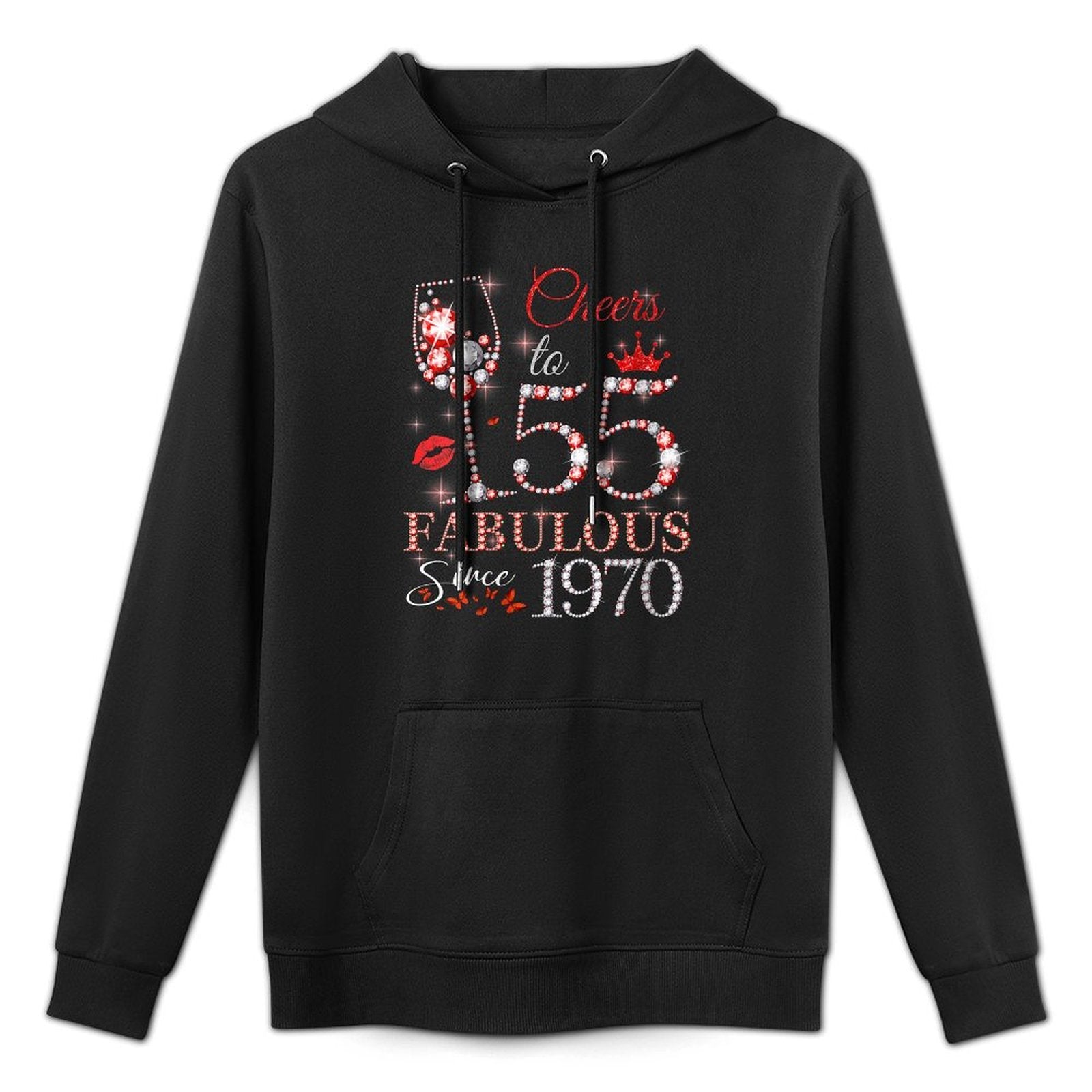 Womens Womens Cheers to 55 Years Old EST 1970 55th Birthday Queen Layering Staple Hoodie