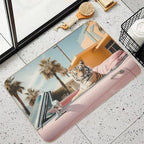 Cool Tiger in A Pastel Cabrio in Palm Springs  Easy To Clean Bath Mat