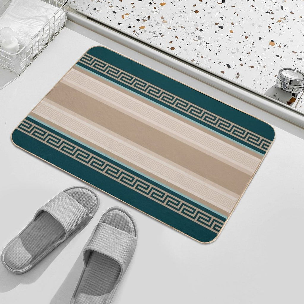 Greek Key - Meander - Taupe And Green  Absorbent Bath Mat