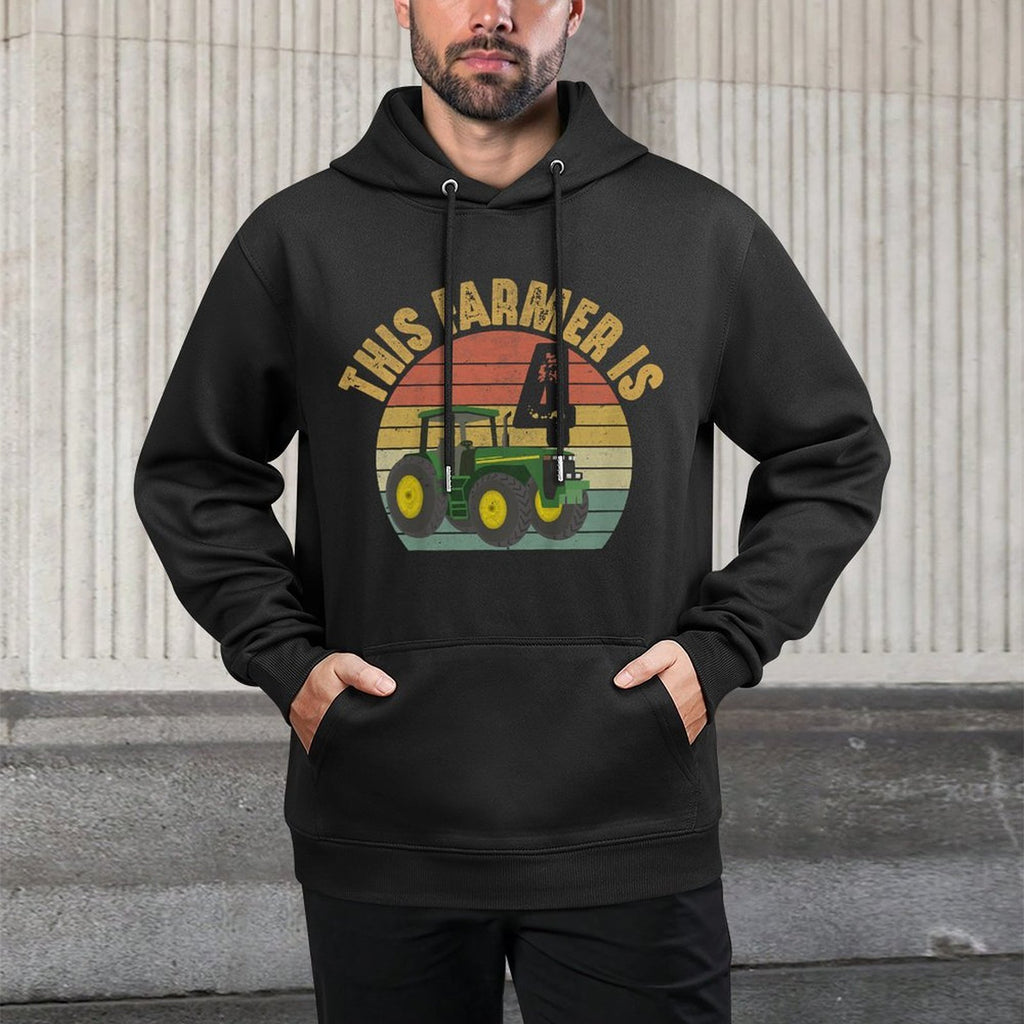 Kids Tractor 4th Birthday 4 Year Old Farmer Farm Theme Bday Party Customizable Surface Hoodie