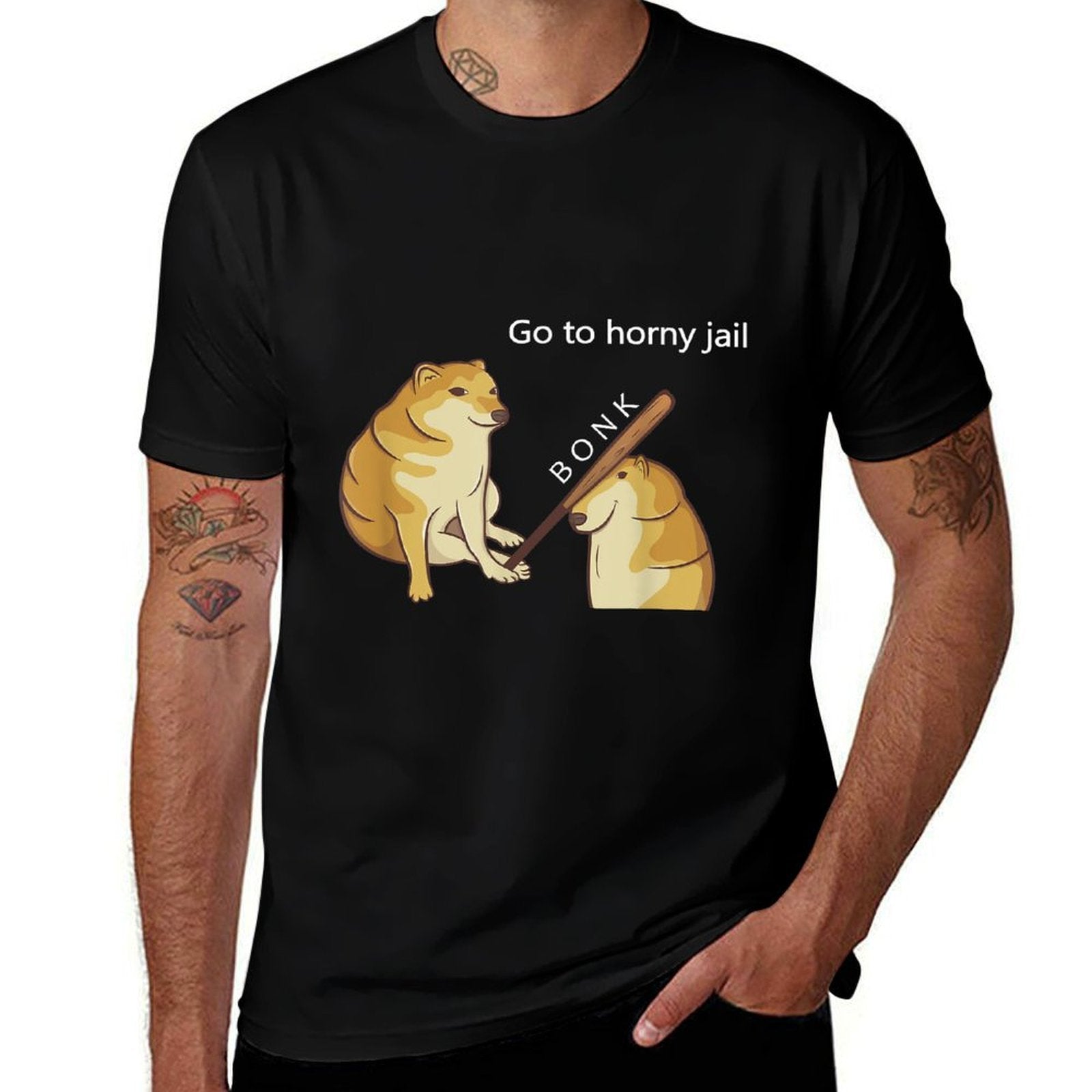 Go to Horny Jail - Cheems Doge Meme for Men Women  Cotton T-Shirt