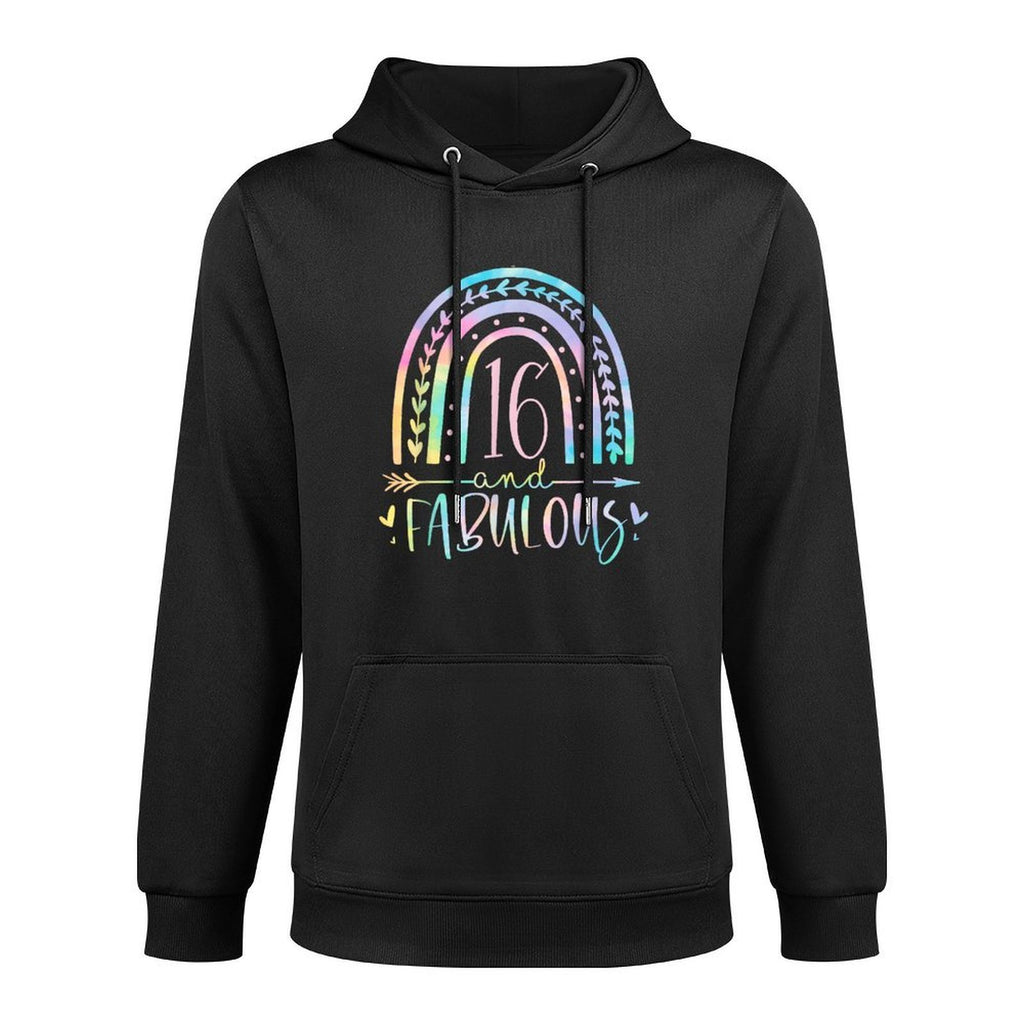 16 And Fabulous Rainbow Sixteen Year Old Girls BDay Tie Dye Medium-Weight Fabric Hoodie