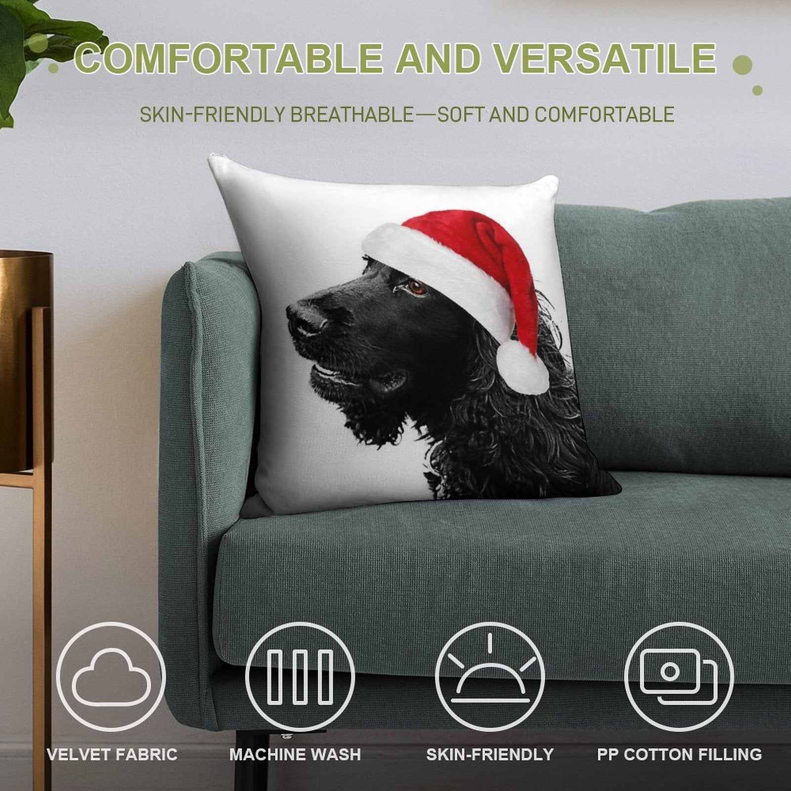 Merry Christmas Cocker Soft Washable Throw Pillow