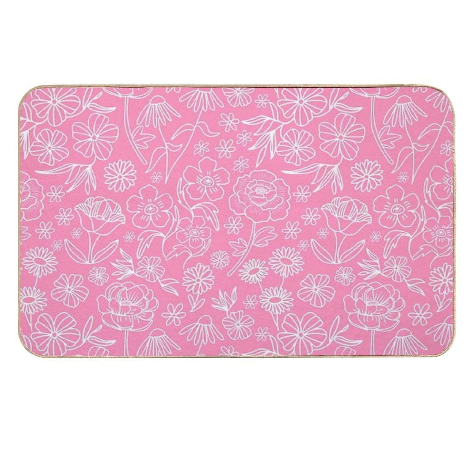 Floral Geometric Outlines on Pink  Dirt-Trapping Bath Mat