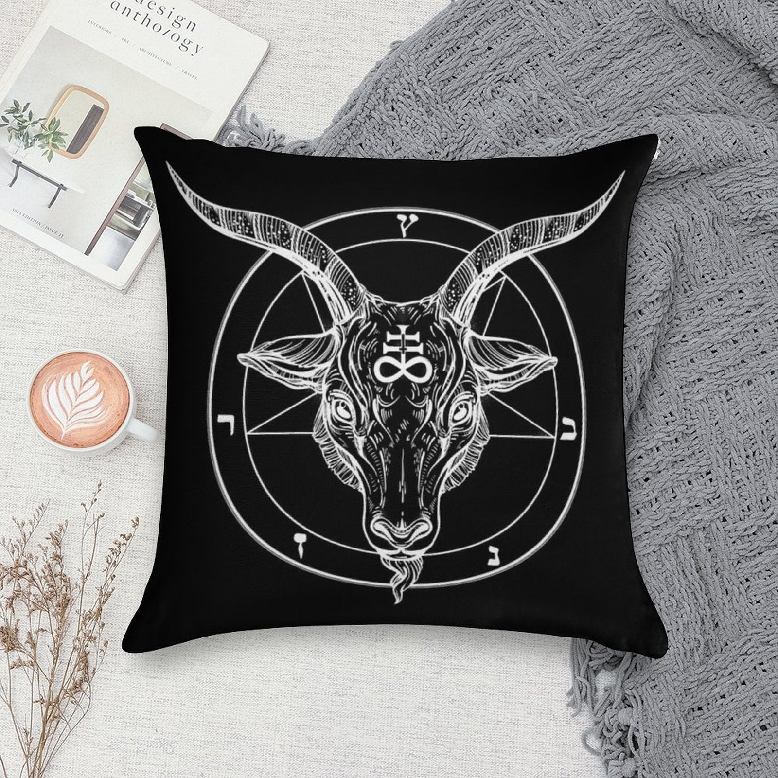 Baphomet Goat Head with Pentagram Occult Symbolism Or Satanist Symbols Soft Durable Construction Throw Pillow