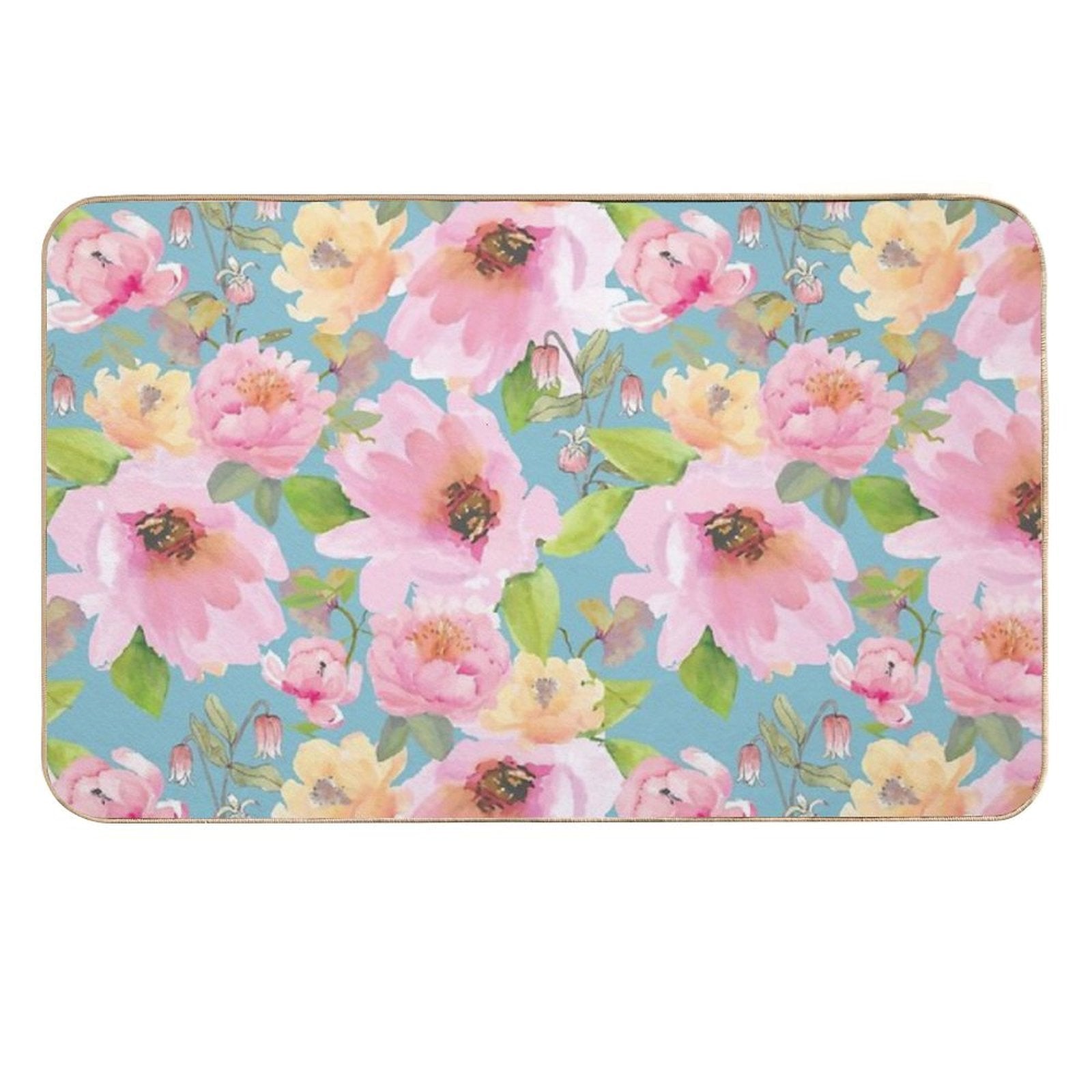 Rose And Peonies Aqua  Odorless Bath Mat