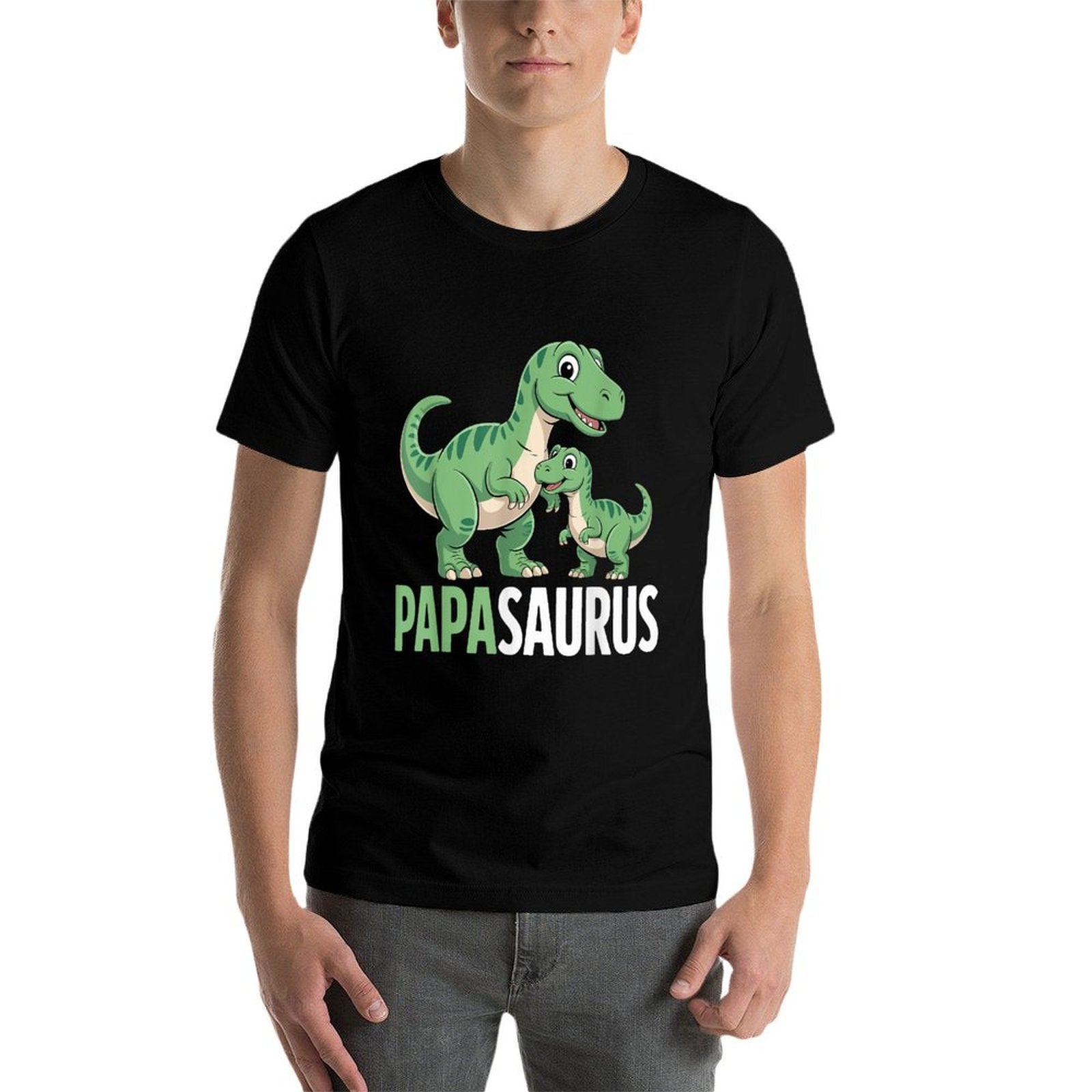 Fathers Day Papasaurus Funny Dino Kids Dad  Fade-proof Color T-Shirt