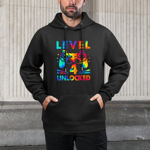 4 Year Old 4th Birthday Gamer Tie Dye Boys Level Gift Colorfast Hoodie