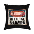 Official Teenager Warning Sign - Funny 13th Birthday Soft Durable Construction Throw Pillow