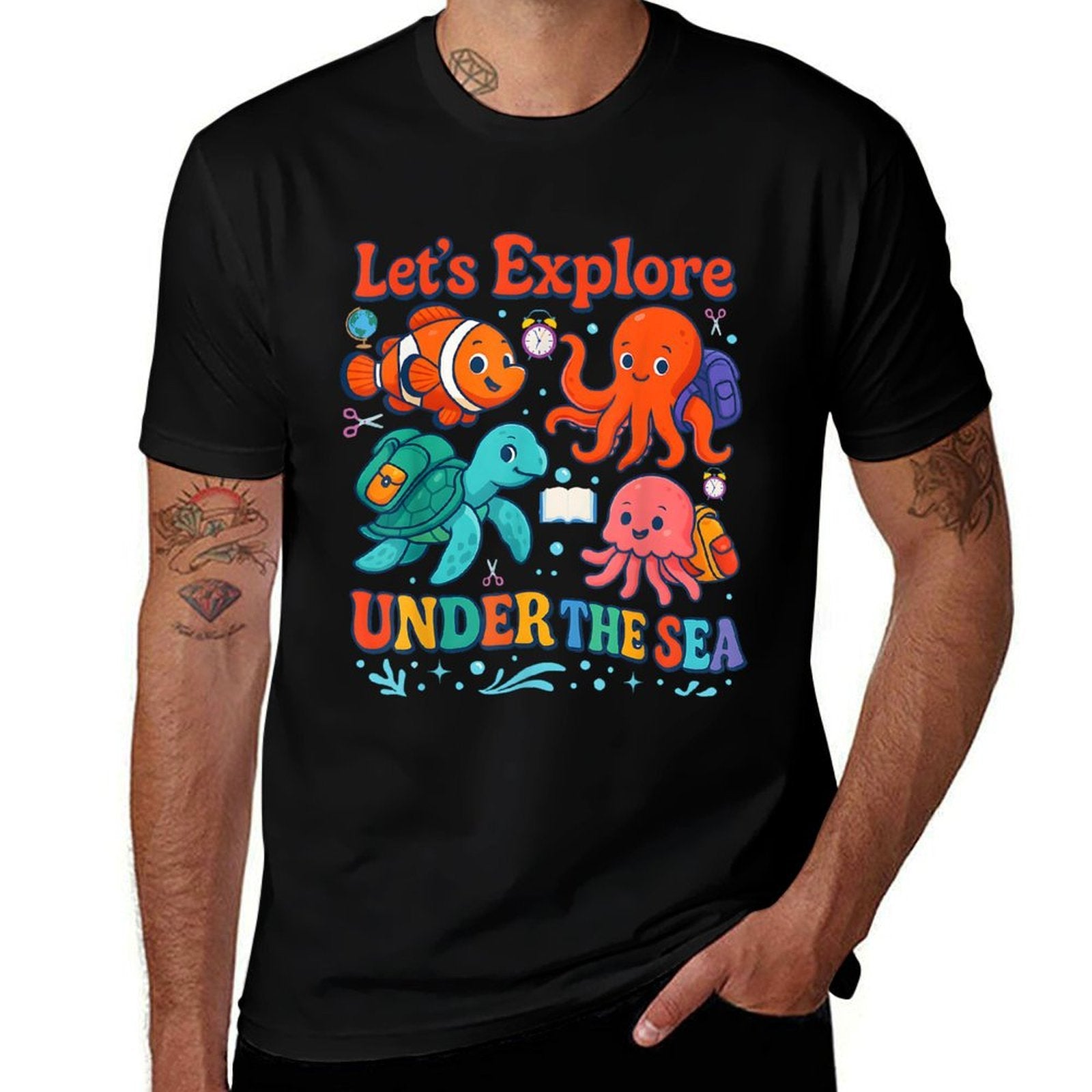 Lets Explore Under The Sea Back To School Teacher Animals  Cotton T-Shirt