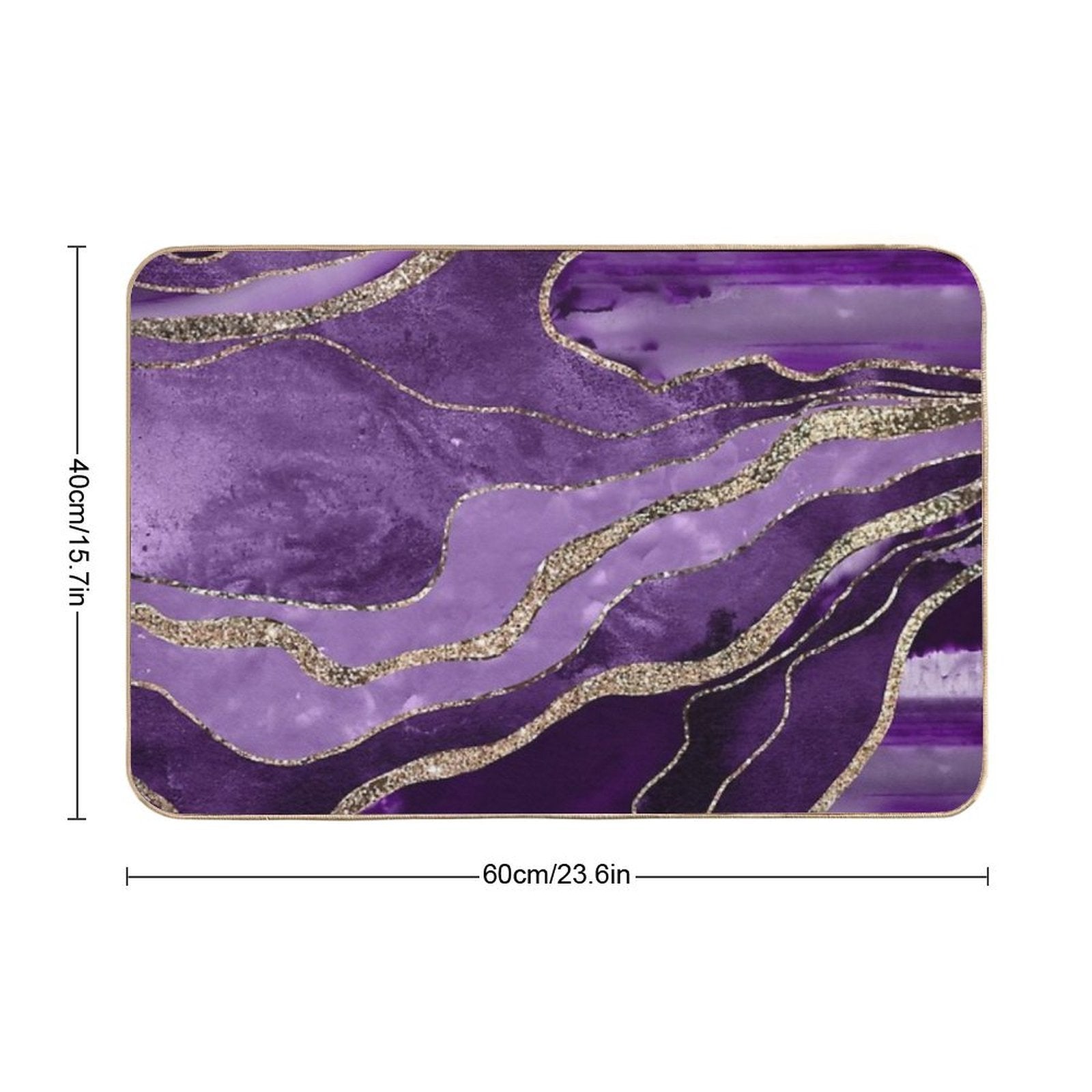 Purple Marble Agate Gold Glam #1 (Photo of Glitter Only - Not Reflective)  Easy To Clean Bath Mat