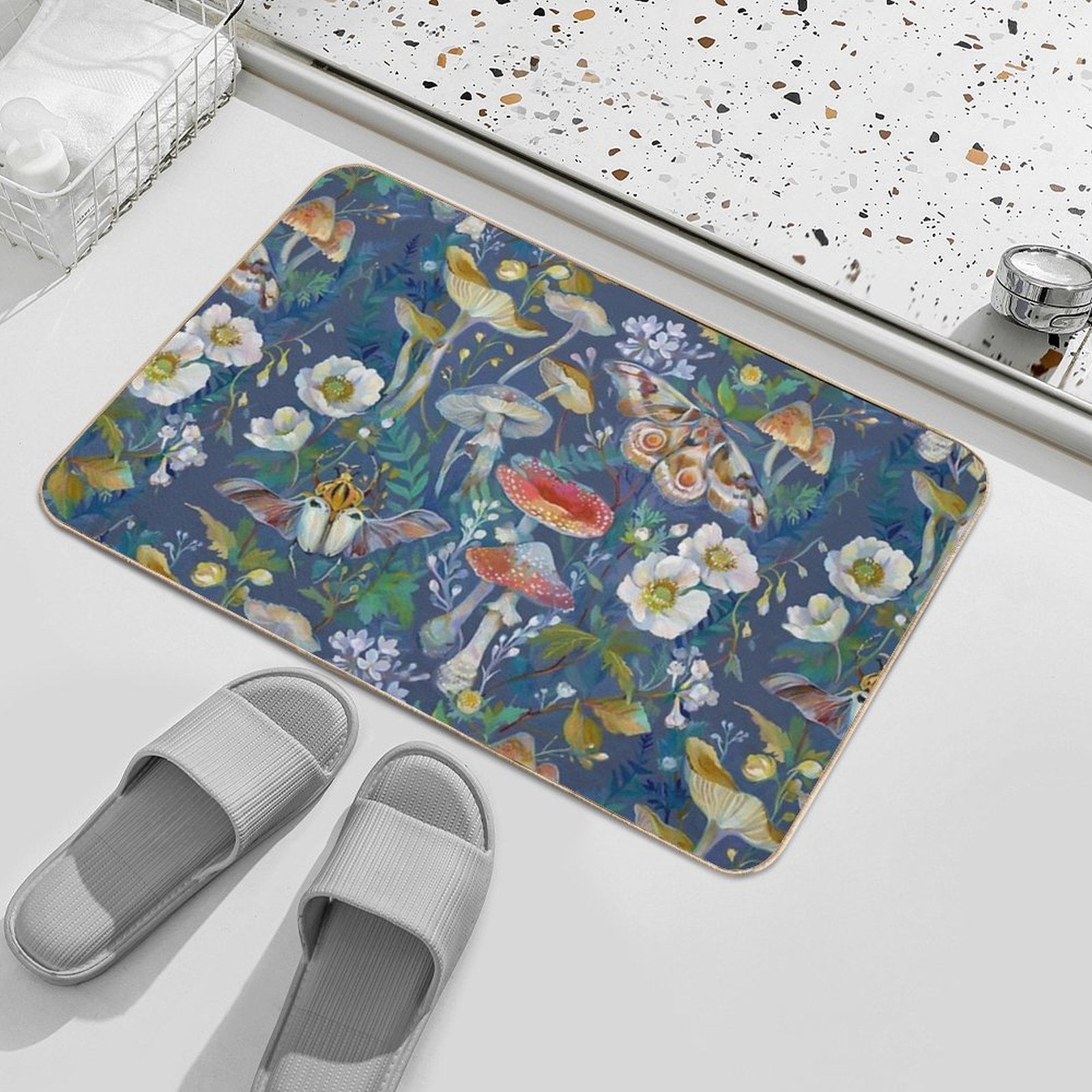 Beetle Mushroom Moth Garden  Rapid-Drying Bath Mat