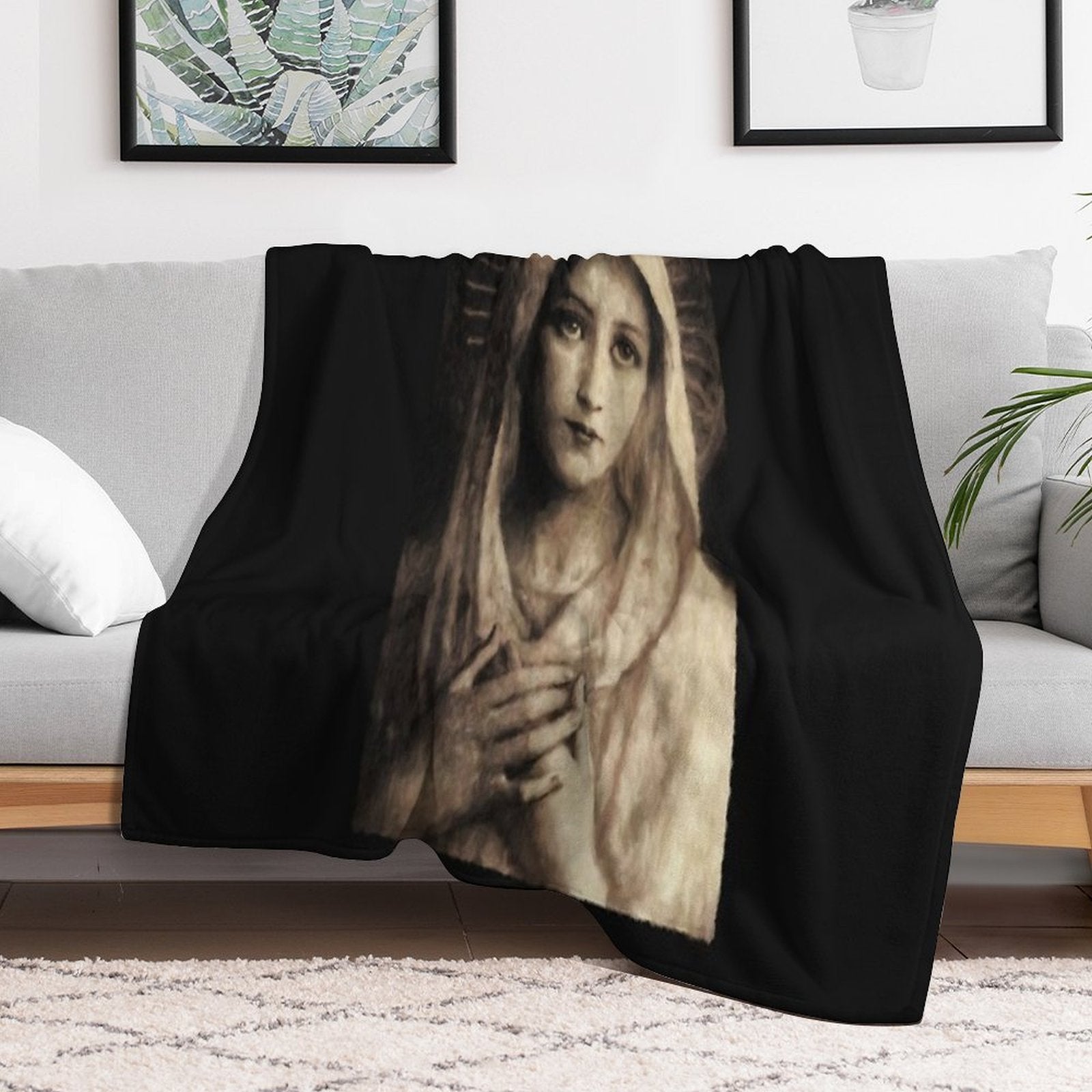 Vintage Virgin Mary Painting Travel-friendly Throw Blanket