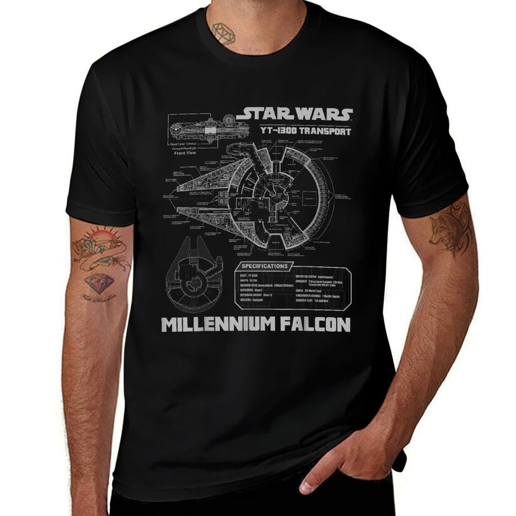 Star Wars Millennium Falcon Grey Schematics Graphic  Relaxed-fit T-Shirt