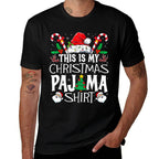 This Is My Christmas Pajama Funny Xmas PJs Men Women  Ribbed Collar T-Shirt