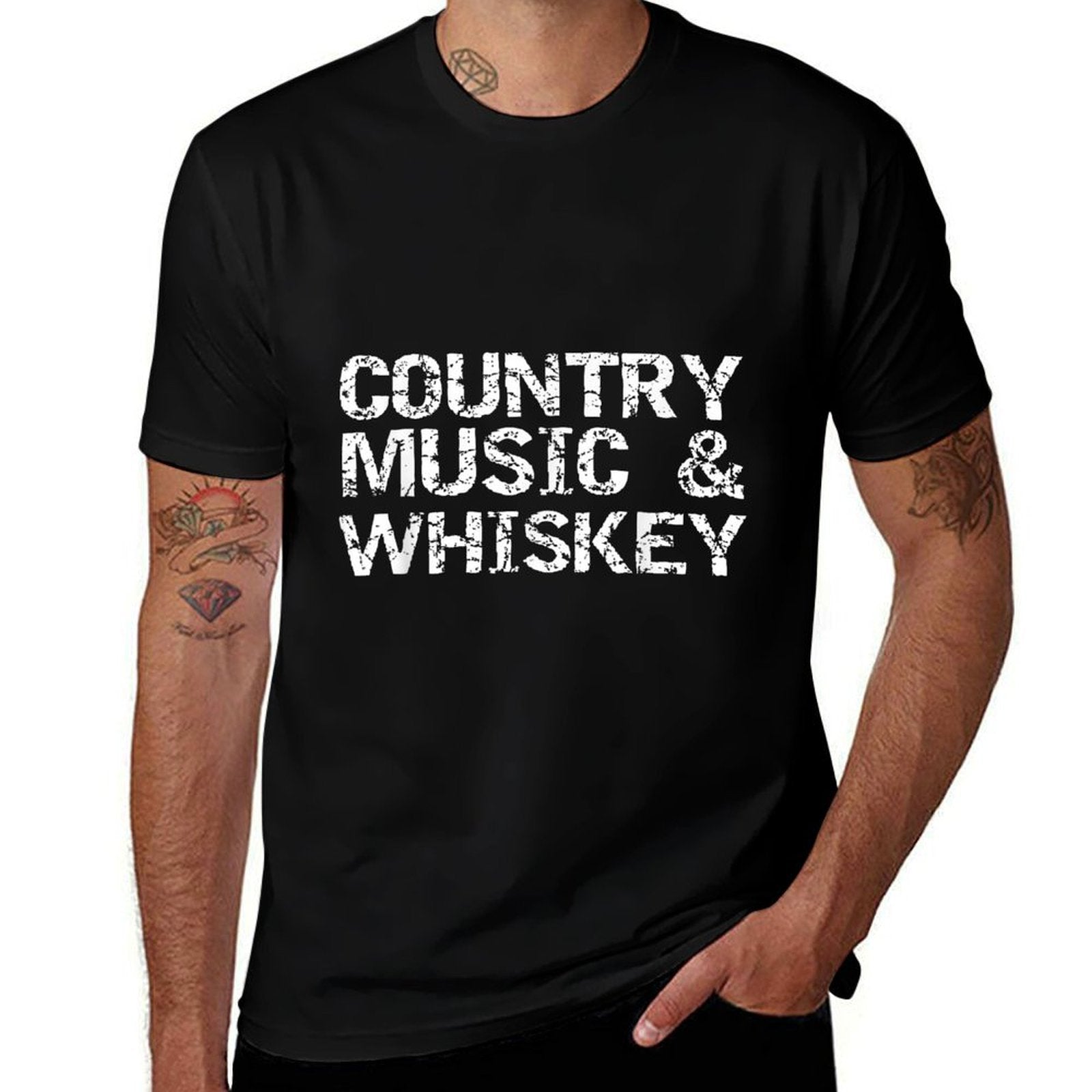 Vintage Country Gift for Men Funny Country Music  Whiskey  Cotton T-Shirt