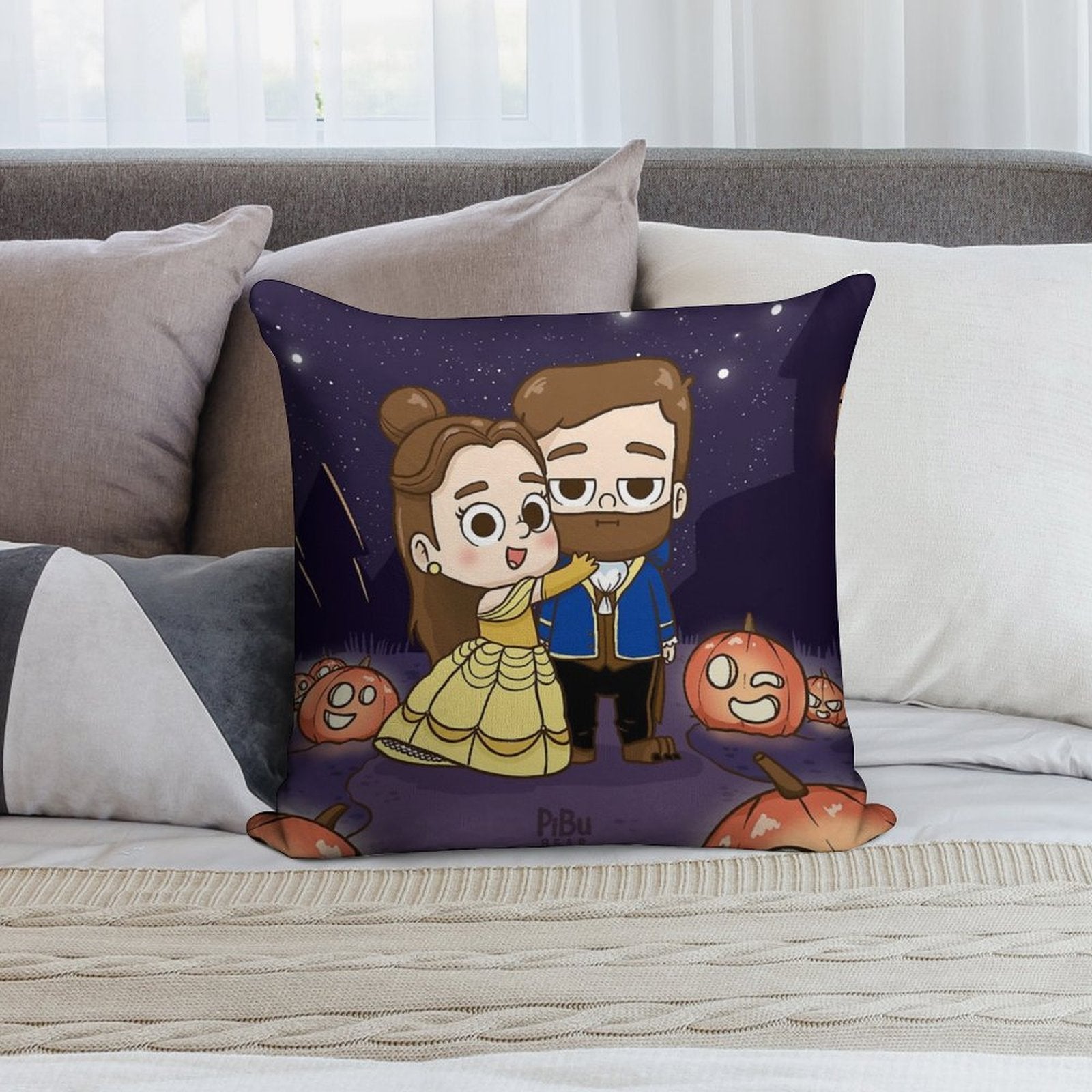 Pibu-beauty And Beast - Pibubear Soft Ultra-Soft Texture Throw Pillow