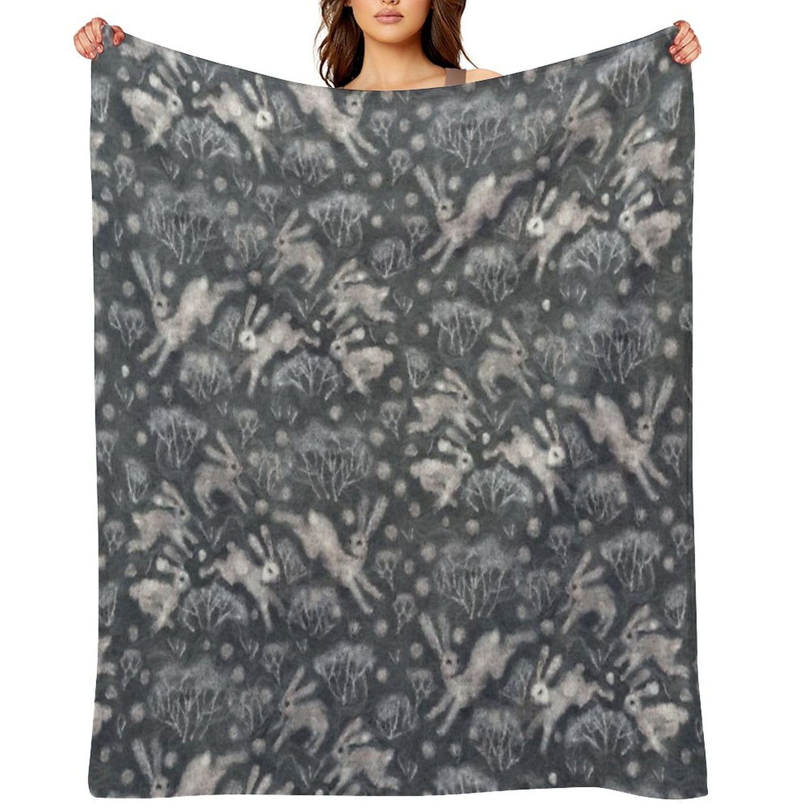 Hares Field, Winter Snow Field Bunnies Rabbits Pattern Grey Versatility Throw Blanket