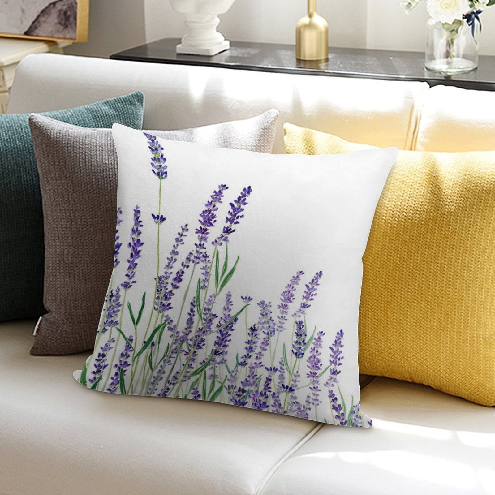 Purple Lavender Horizontal Watercolor Soft Short Plush Fabric Throw Pillow