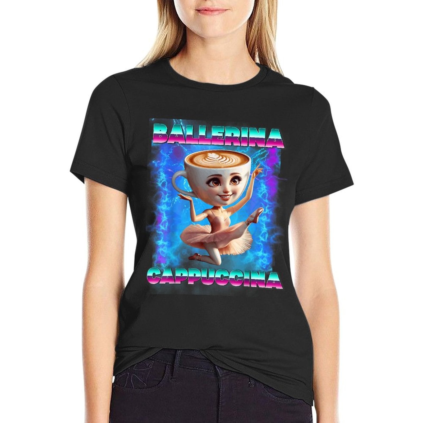 Ballerina Cappuccina Italian Brainrot Memes Internet Memes  Rolled Sleeves T-Shirt