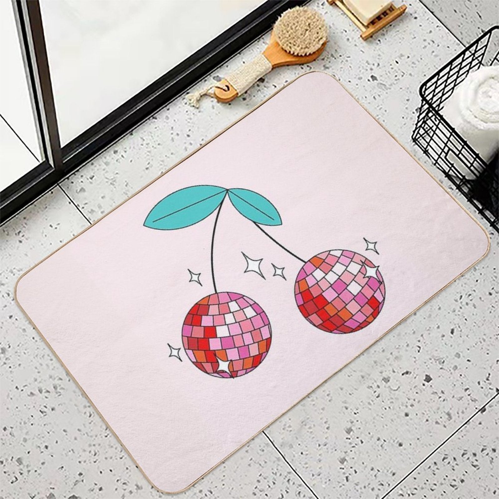 Cherry Discoball  Easy To Clean Bath Mat