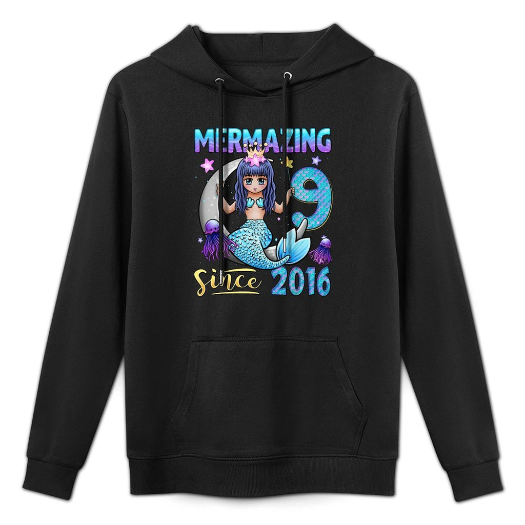 Mermaid Birthday 9 Years Old Mermaid 9th Birthday Girl Colorfast Hoodie