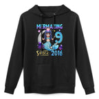 Mermaid Birthday 9 Years Old Mermaid 9th Birthday Girl Colorfast Hoodie