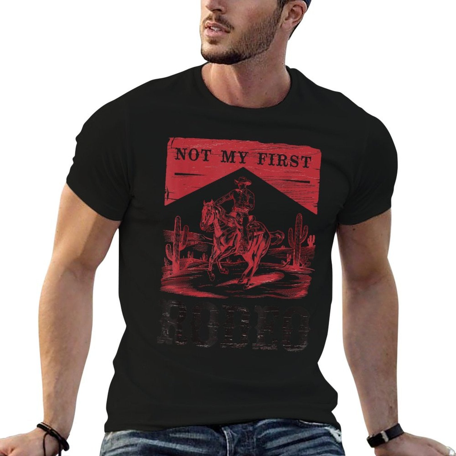 Not My First Rodeo, Vintage Bronc Riding Cowboy Rodeo  Polyester Blend T-Shirt