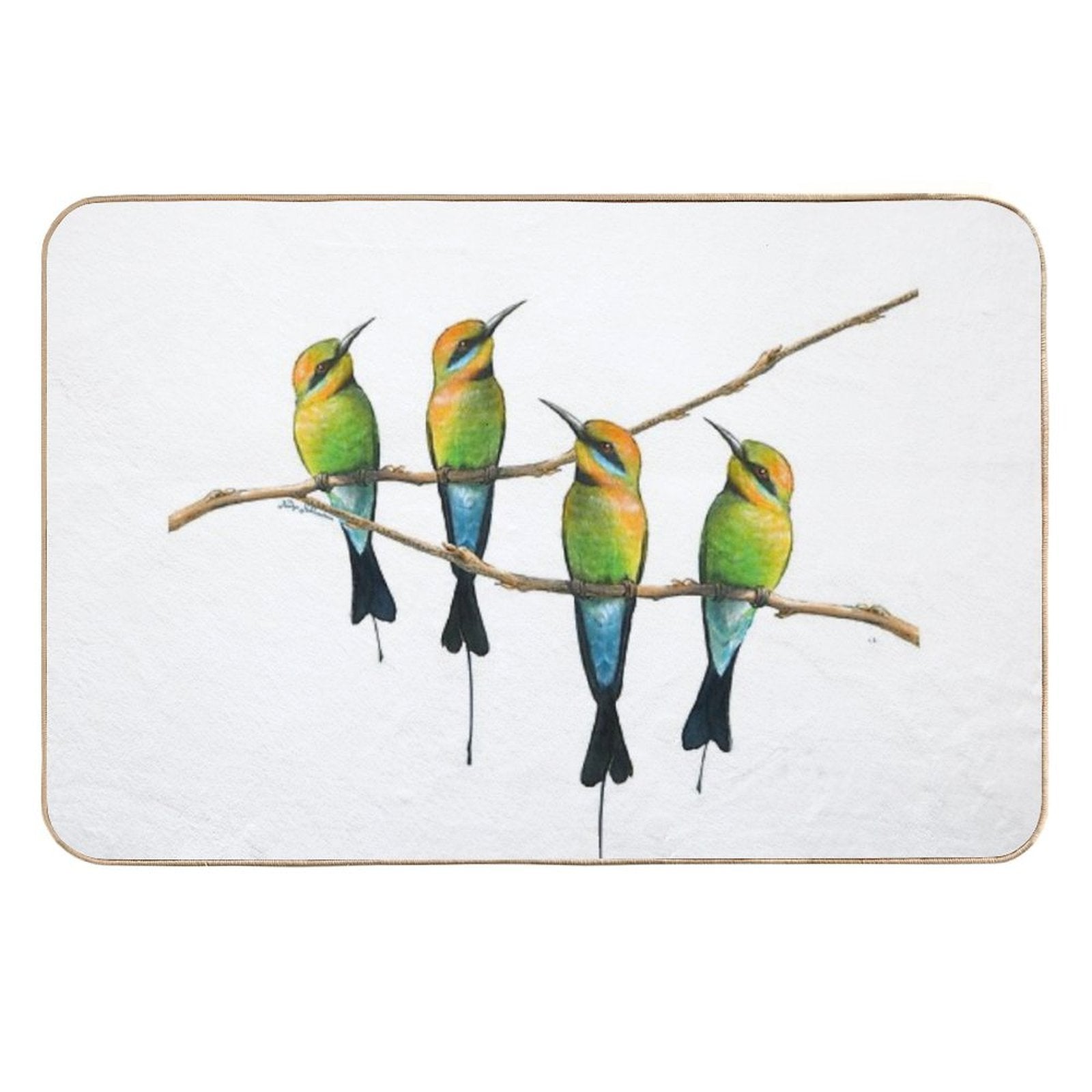Rainbow Bee-Eaters Watercolour Design - Blue Background  Slip-Resistant Bath Mat