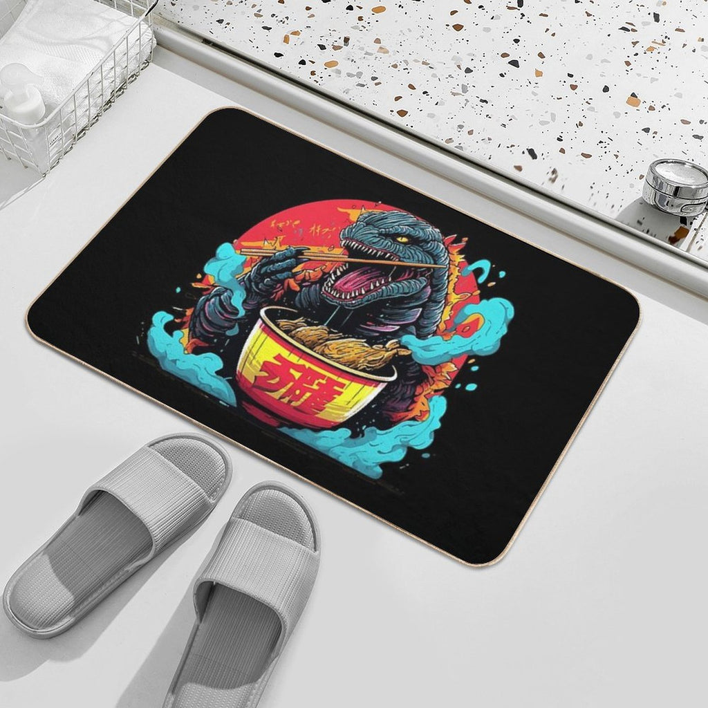 Godzilla Eat Ramen Noodles  Dirt-Trapping Bath Mat