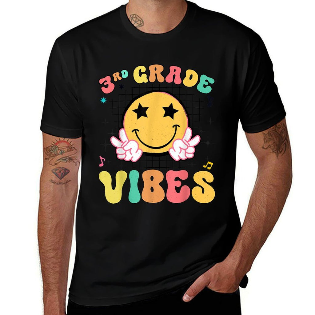 Girls 3rd Grade Vibes Smile Face Back to School Third Grade  Cotton T-Shirt