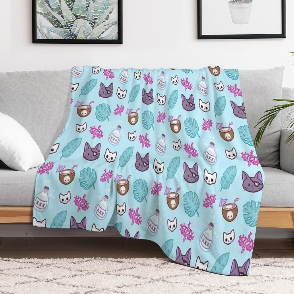Pirate Cat  Turquoise  Nikury Comfort Throw Blanket
