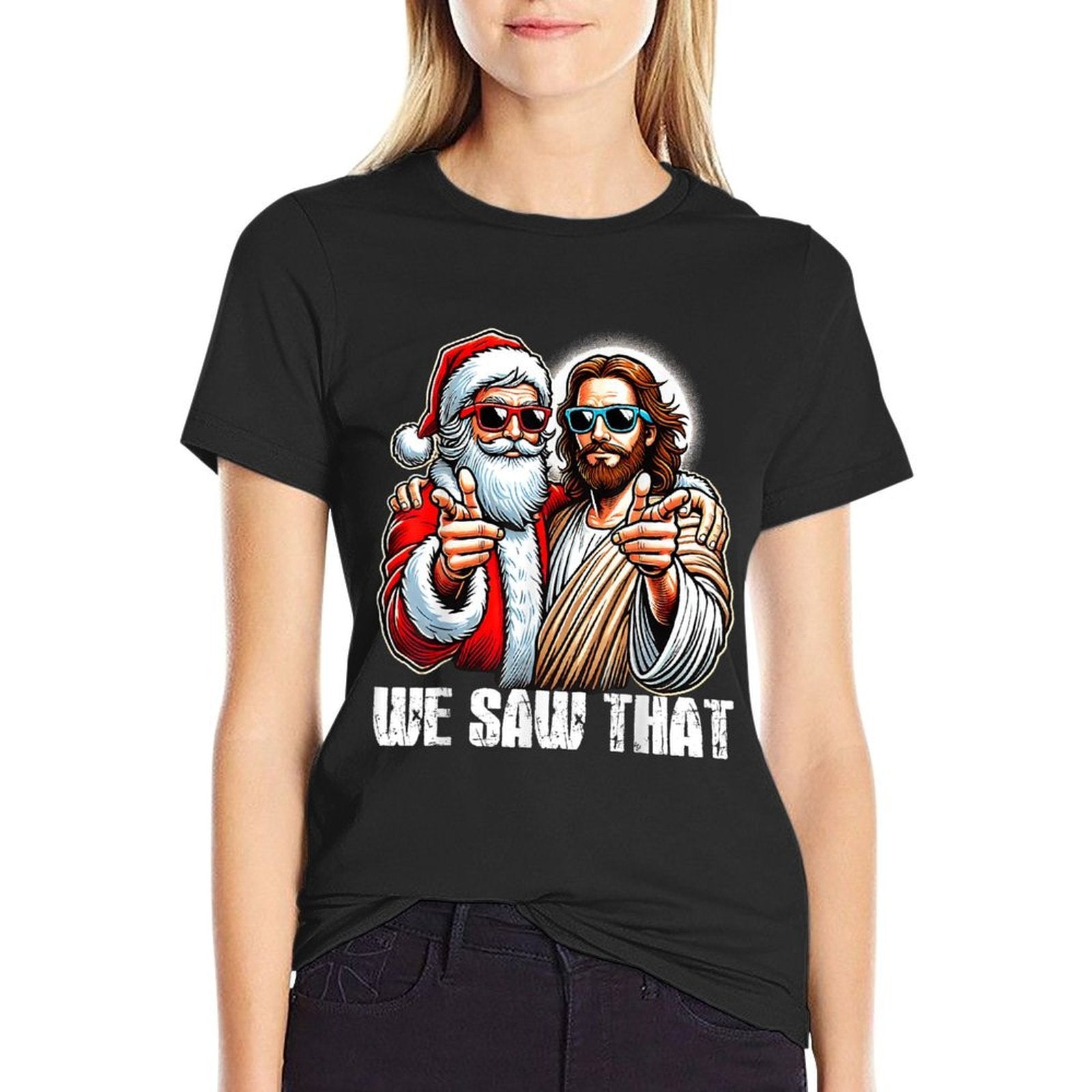 We Saw That Funny Santa And Jesus Christ Christmas Men Women  Vintage-inspired T-Shirt