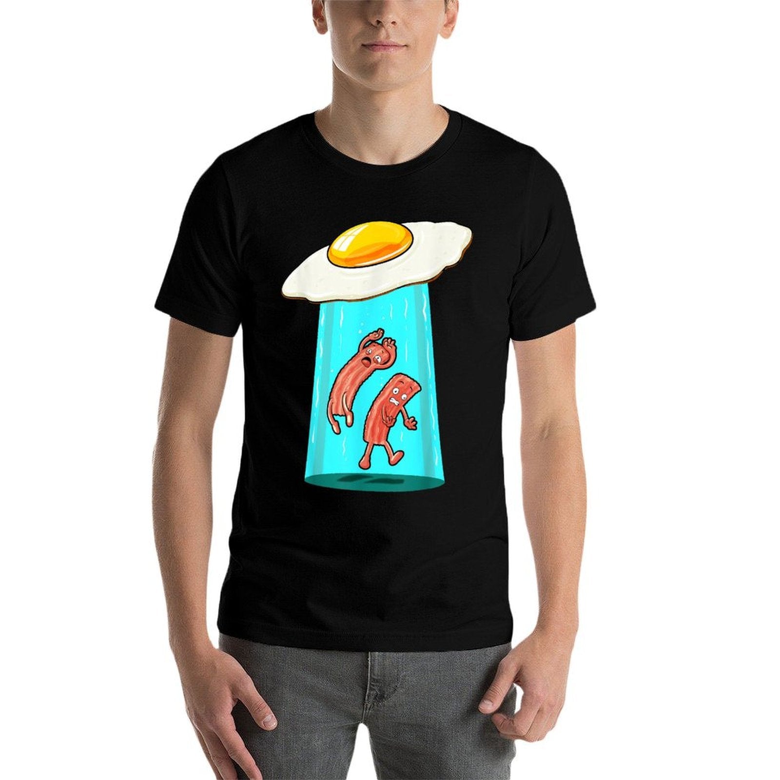Egg Bacon UFO Abducting Funny Alien Breakfast Food Lover  Soft T-Shirt