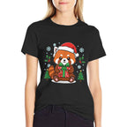 Kawaii Red Panda with Santa Hat - Christmas Celebration  Rolled Sleeves T-Shirt