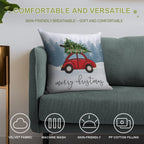 Red Car with Christmas Tree on Roof Soft Home Decor Throw Pillow