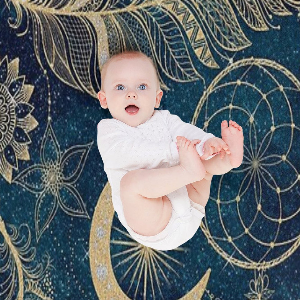 Whimsy Gold Glitter Dreamcatcher Feathers Mandala Velvety-soft Throw Blanket