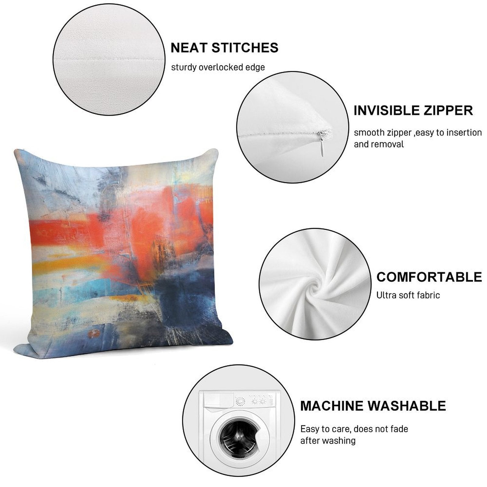 Blue Red Abstract Soft Home Decor Throw Pillow