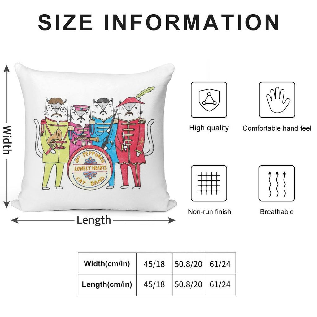 SGT Peppurr's Lonely Hearts Cats Band Soft Reinforced Edging Throw Pillow