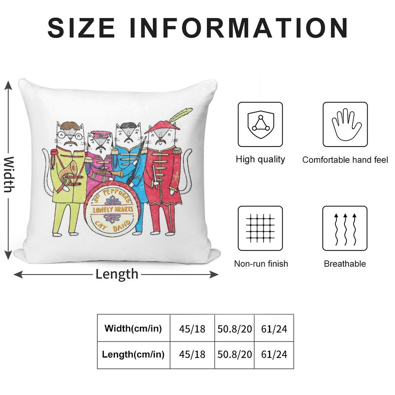 SGT Peppurr's Lonely Hearts Cats Band Soft Reinforced Edging Throw Pillow