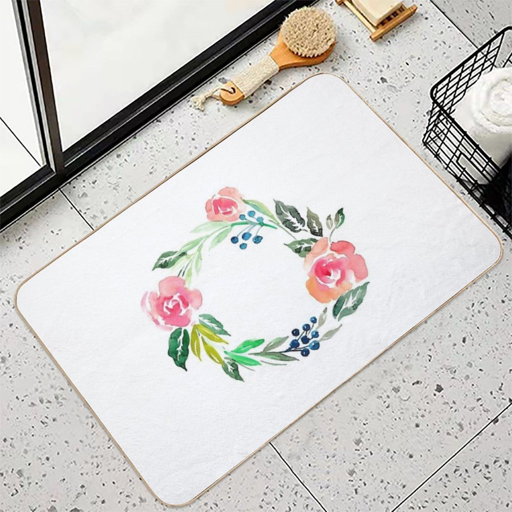 Watercolor Wreath  Slip-Resistant Bath Mat